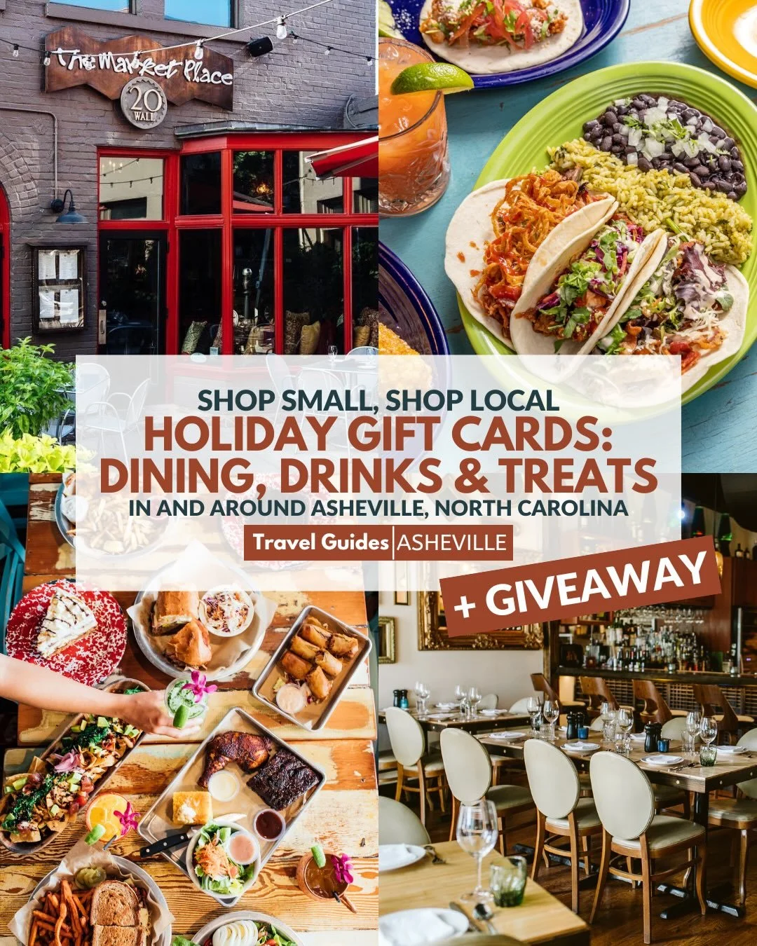 Shop Small, Shop Local Holiday Gift Cards: Dining, Drinks &amp; Treats in and around Asheville + GIVEAWAY!! 🎁🎄✨

𝐇𝐨𝐰 𝐭𝐨 𝐄𝐧𝐭𝐞𝐫 𝐭𝐨 𝐖𝐢𝐧 $𝟐𝟓𝟎 𝐢𝐧 𝐆𝐢𝐟𝐭 𝐂𝐚𝐫𝐝𝐬:
Winner can mix &amp; match gift cards from any of these featured l