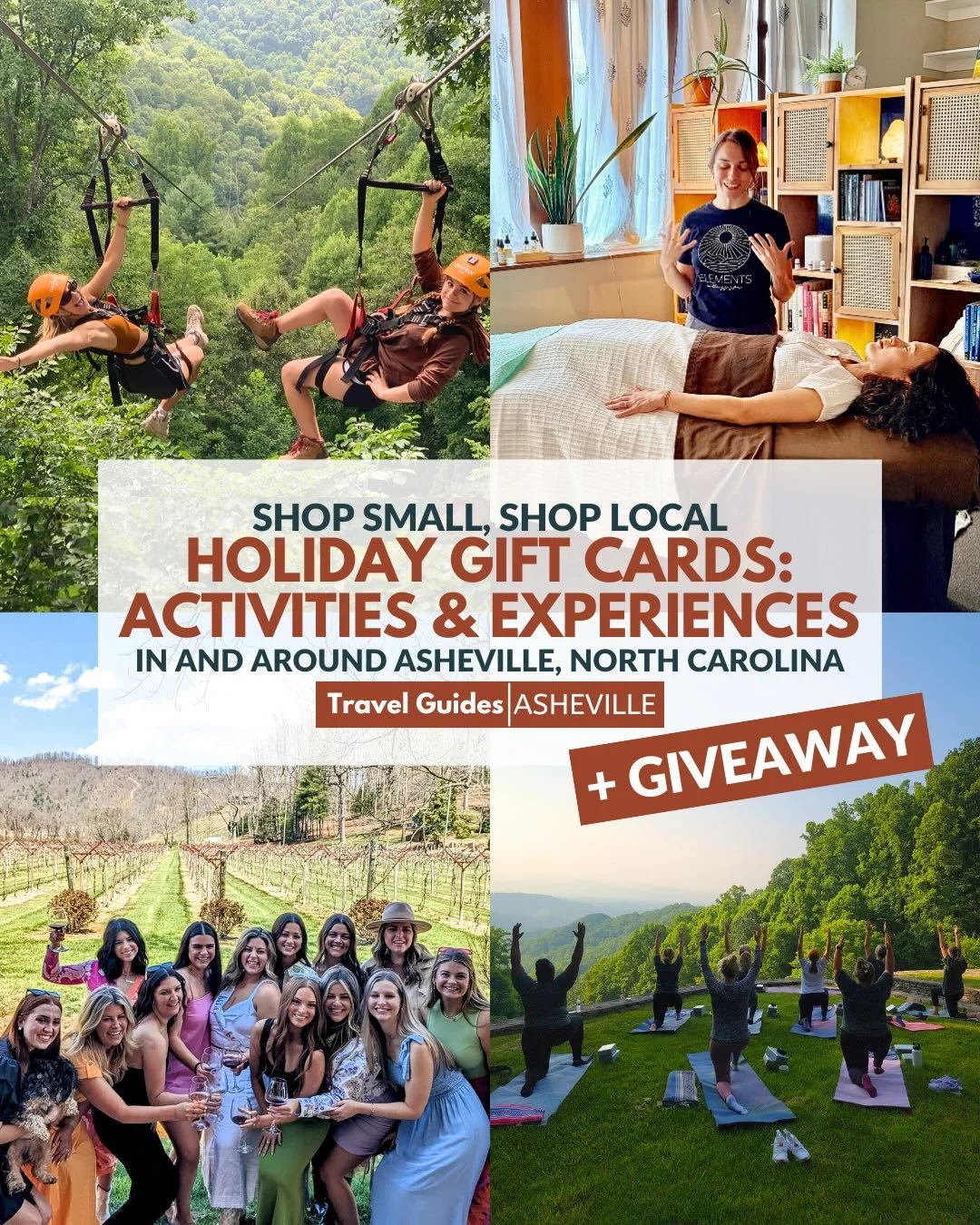 Shop Small, Shop Local Holiday Gift Cards: Activities &amp; Experiences in and around Asheville + GIVEAWAY!! 🎁🎄✨

𝐇𝐨𝐰 𝐭𝐨 𝐄𝐧𝐭𝐞𝐫 𝐭𝐨 𝐖𝐢𝐧 $𝟐𝟓𝟎 𝐢𝐧 𝐆𝐢𝐟𝐭 𝐂𝐚𝐫𝐝𝐬:
Winner can mix &amp; match gift cards from any of these featured 