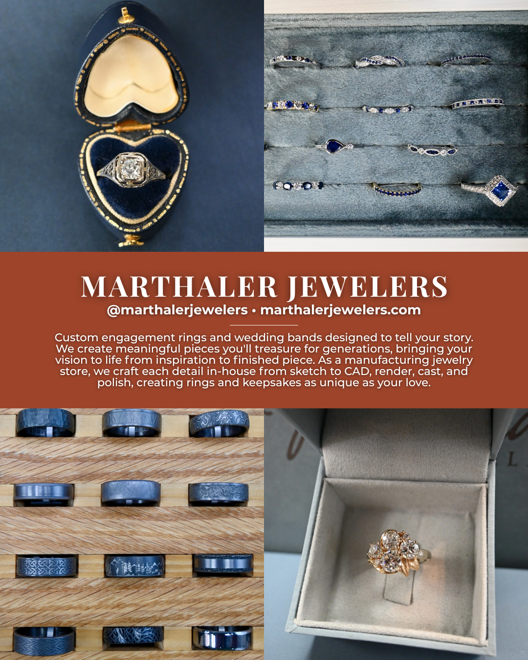 Marthaler Jewelers, an Asheville jewelry store specializing in custom engagement rings, wedding bands, and meaningful keepsake jewelry for couples in Western North Carolina.