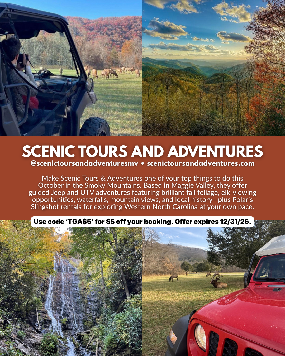 Scenic Tours & Adventures fall Jeep and UTV tours in Maggie Valley, North Carolina near Great Smoky Mountains National Park