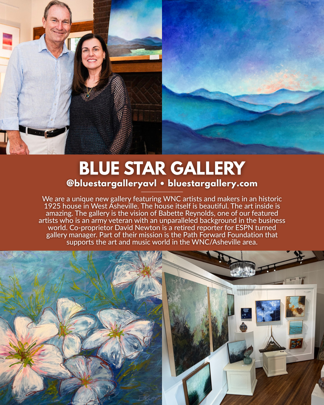 Blue Star Gallery in West Asheville, NC, featuring original artwork and paintings by Western North Carolina artists and local makers.