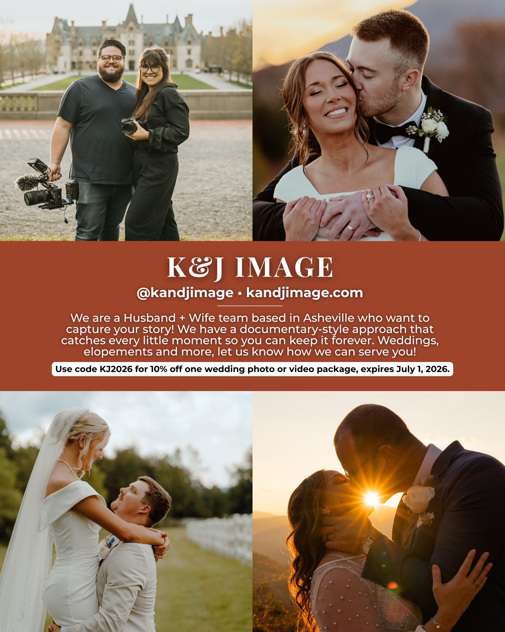 K&J Image, an Asheville wedding photographer and videographer team specializing in documentary-style wedding photography, elopements, and wedding videography.