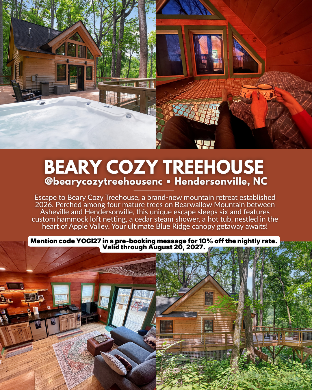 Beary Cozy Treehouse retreat with mountain views on Bearwallow Mountain in Western North Carolina