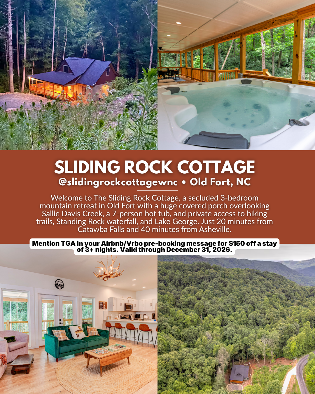Sliding Rock Cottage mountain retreat with covered porch near Old Fort and Gateway Mountain, North Carolina