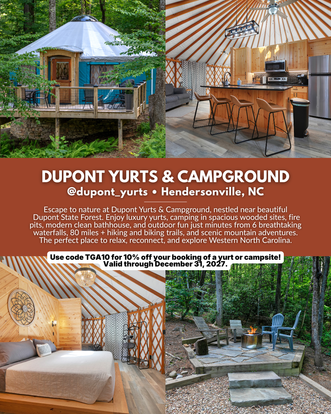 Luxury yurt and wooded campground near DuPont State Forest in Brevard, North Carolina