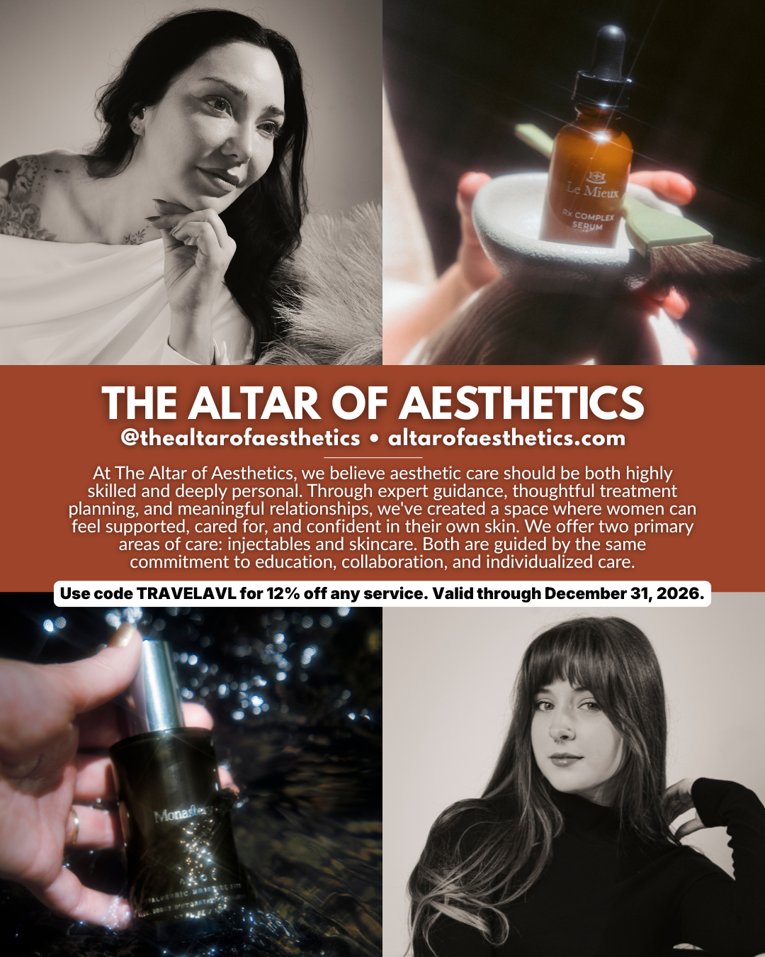 The Altar of Aesthetics, an Asheville NC aesthetics studio offering injectables, skincare, and personalized aesthetic treatments.