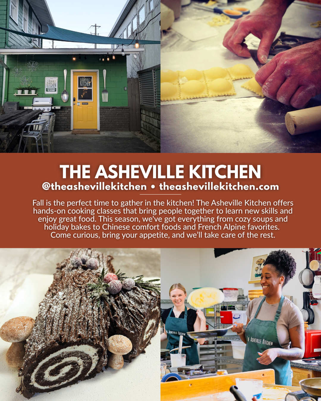 Fall cooking classes at The Asheville Kitchen in Asheville, North Carolina featuring hands-on seasonal recipes