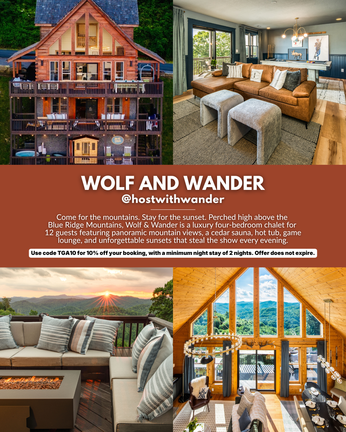 Wolf and Wander luxury chalet at Hatley Pointe with Blue Ridge Mountain views, featured in the 2026 Travel Guides Asheville luxury Airbnbs and vacation rentals guide.