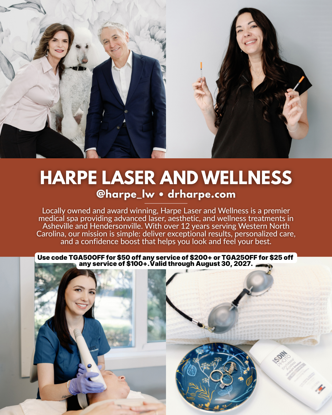 Harpe Laser and Wellness, an Asheville and Hendersonville NC med spa offering laser treatments, aesthetic services, skincare, and wellness care.