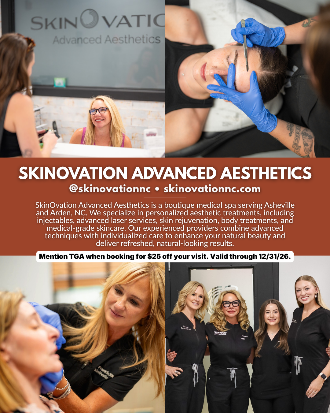 SkinOvation Advanced Aesthetics, an Asheville and Arden NC medical spa offering injectables, laser treatments, skin rejuvenation, body treatments, and skincare.
