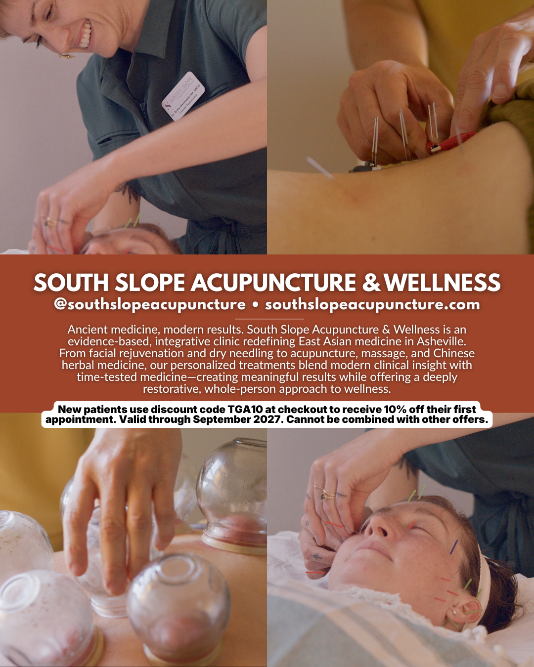 South Slope Acupuncture & Wellness, an Asheville NC acupuncture clinic offering acupuncture, facial rejuvenation, dry needling, massage, and Chinese herbal medicine.