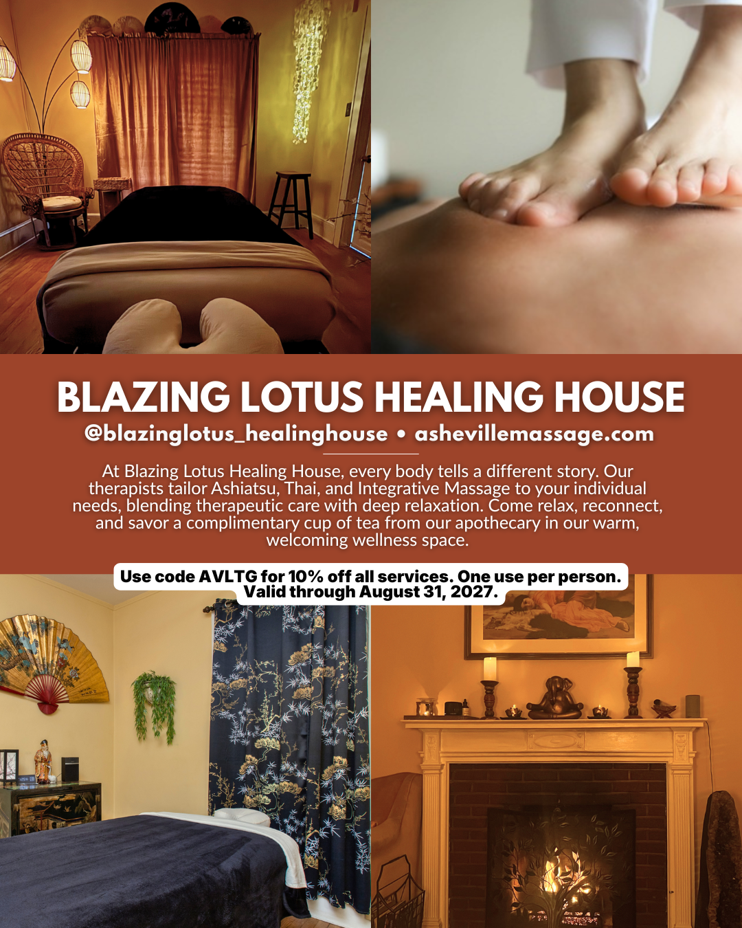 Blazing Lotus Healing House, an Asheville NC massage and wellness space offering Ashiatsu, Thai massage, integrative massage, and apothecary products.