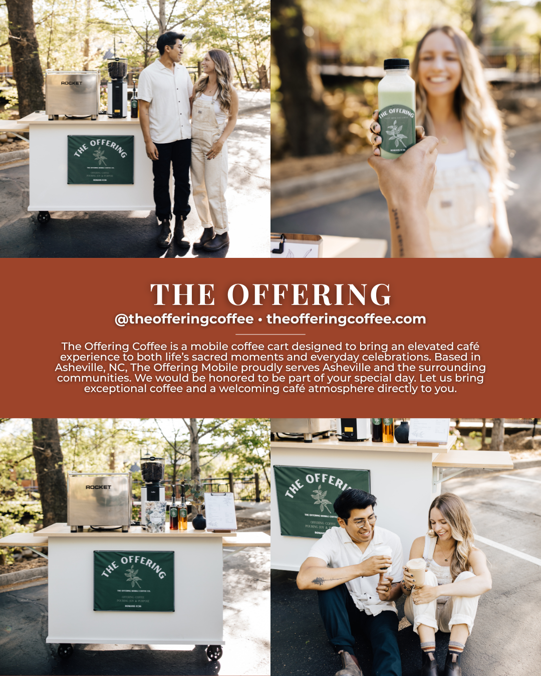 The Offering Coffee, an Asheville mobile coffee cart serving elevated coffee experiences for weddings, events, and celebrations throughout Western North Carolina.