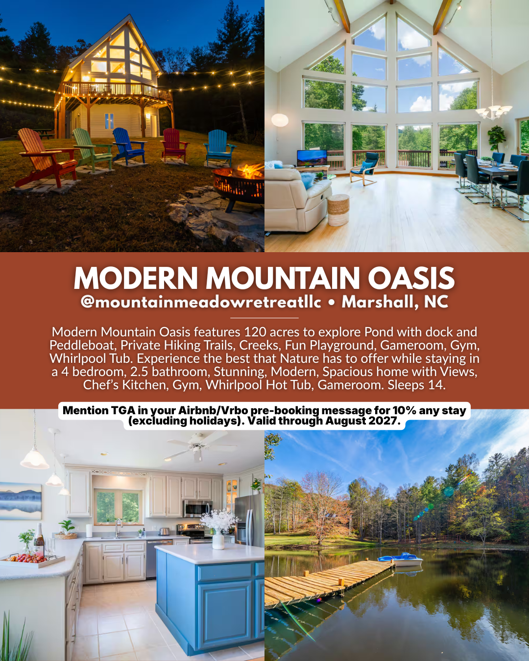 Modern Mountain Oasis vacation rental on 120 private acres in Western North Carolina