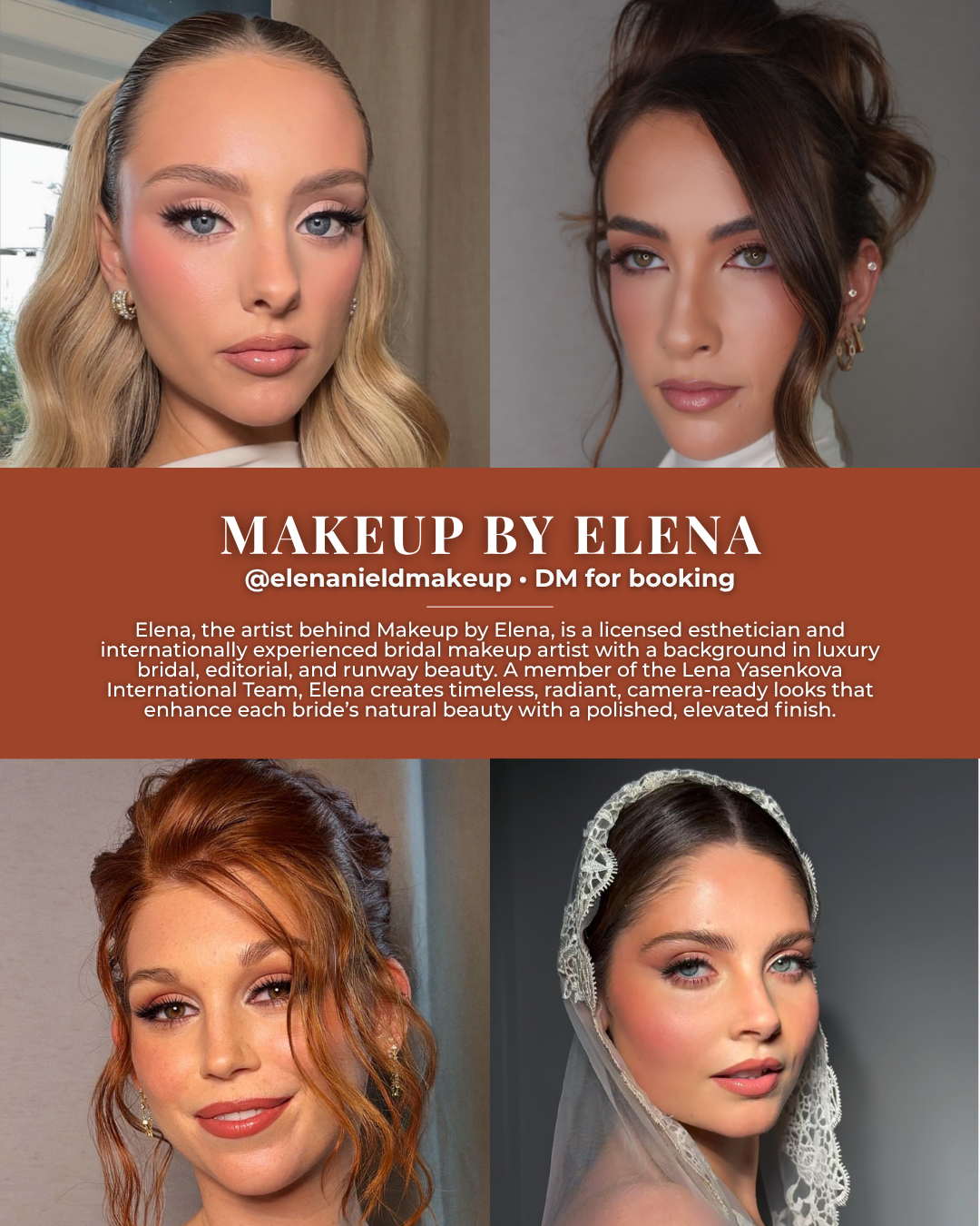 Makeup by Elena, an Asheville bridal makeup artist specializing in timeless, radiant, camera-ready wedding makeup and elevated bridal beauty looks.