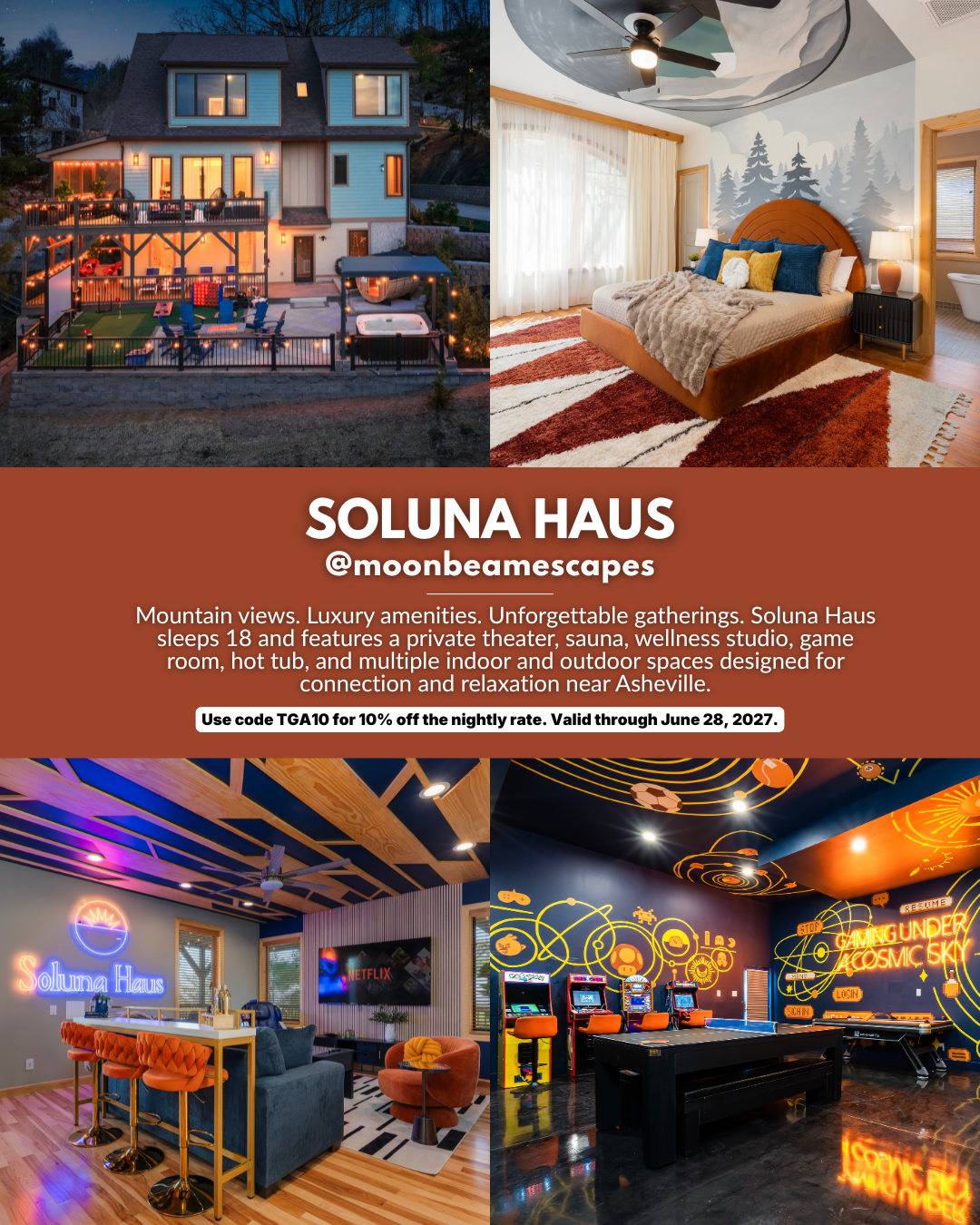 Soluna Haus luxury mountain retreat near Asheville with long-range Blue Ridge Mountain views, featured in the 2026 Travel Guides Asheville luxury Airbnbs and vacation rentals guide.