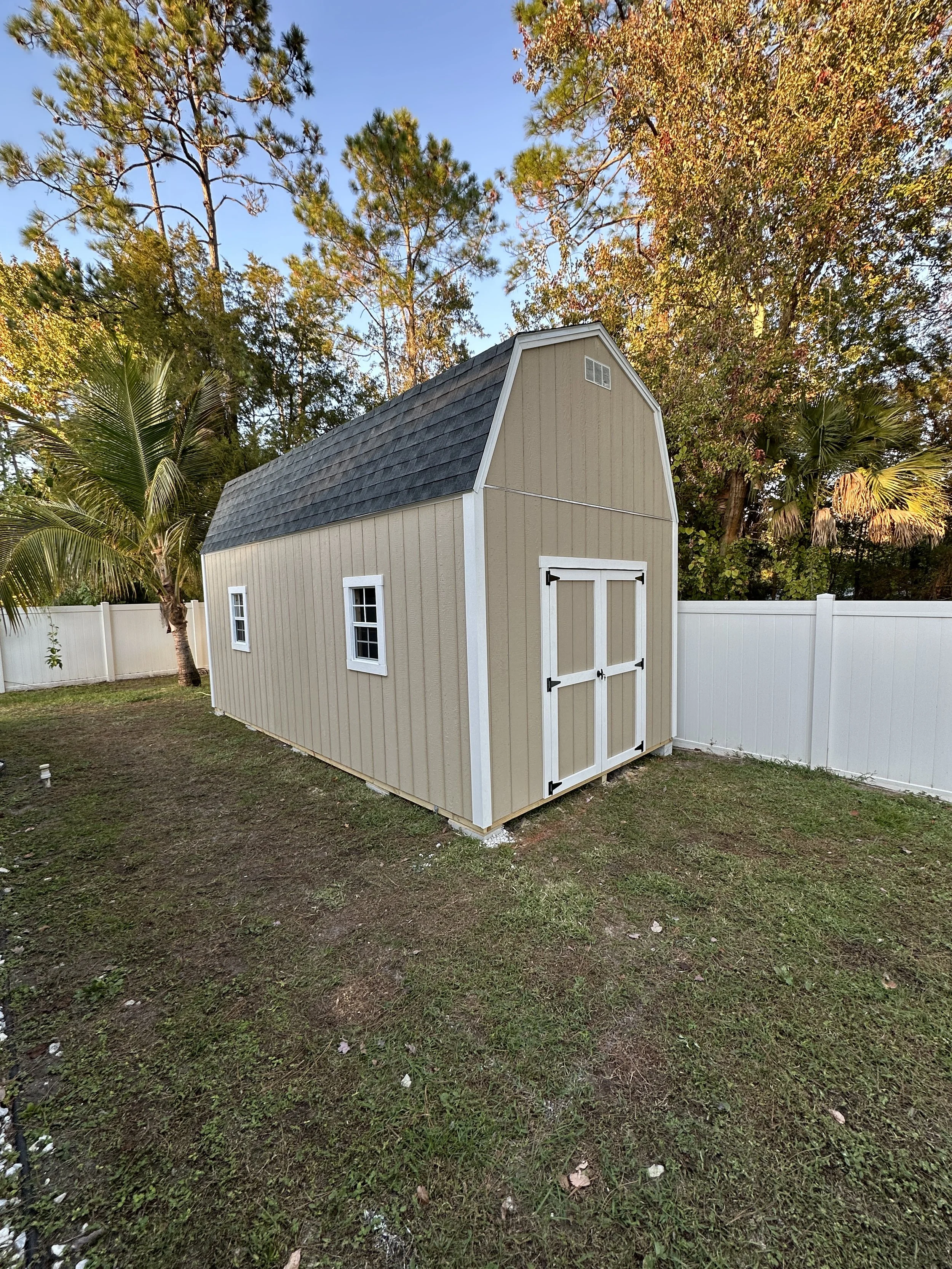 10x20 Cypress Barn style with 2 sets of double doors on each 10ft end.