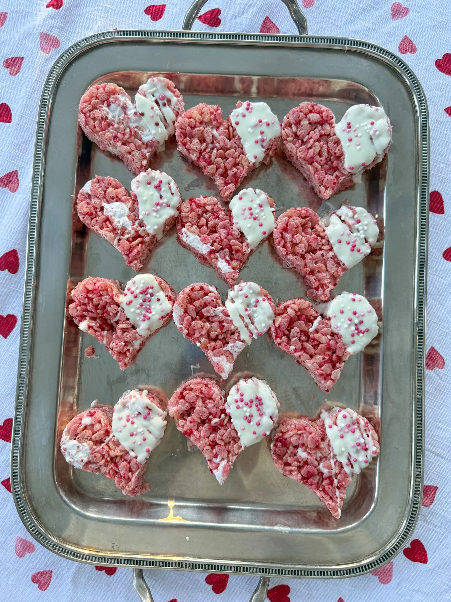 Raspberry White Chocolate Rice Krispie Hearts 