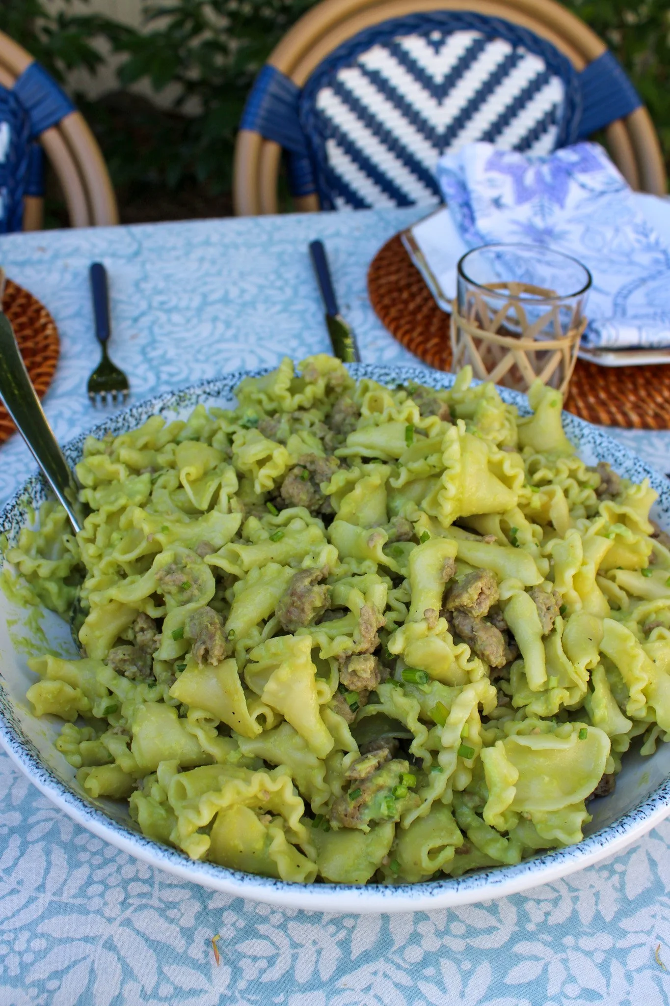 Creamy Garlicky Corn Pasta with Italian Sausage
