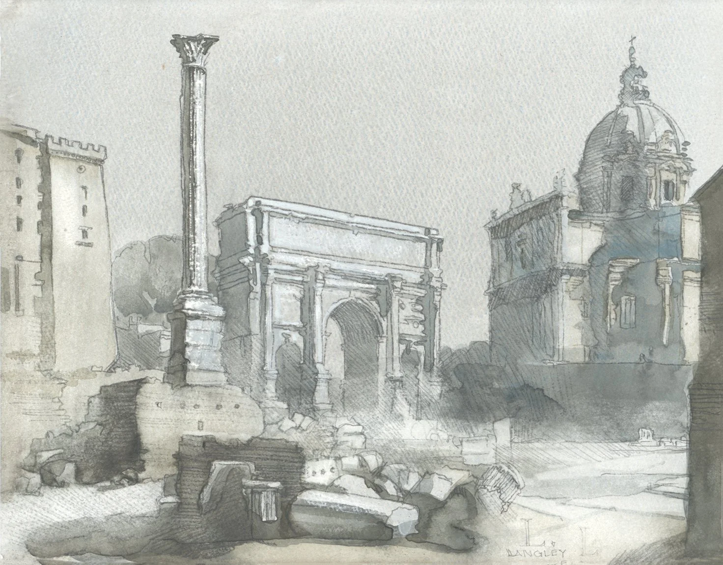 Roman Forum-in Grisaille Arch S Severus.jpg