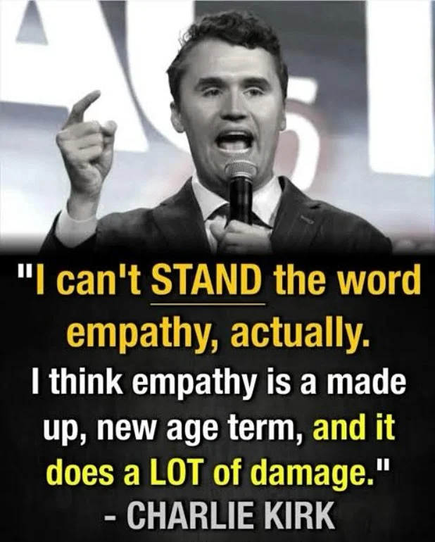 The quote that everybody the far left is misrepresenting is only half of Charlie&rsquo;s full quote which emphasizes the difference between empathy and sympathy as being primary instead, I find it interesting that he emphasize at this point because m