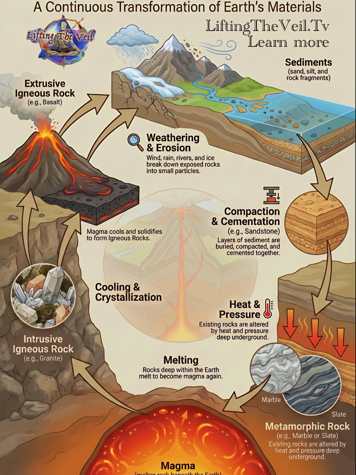 Did you not cover the rock cycle in elementary school science? Did you fail to pay attention or simply not comprehend? Or do you just now believe it to be a conspiracy? Ive created this info graphic and I believe it to be the most comprehensive and v