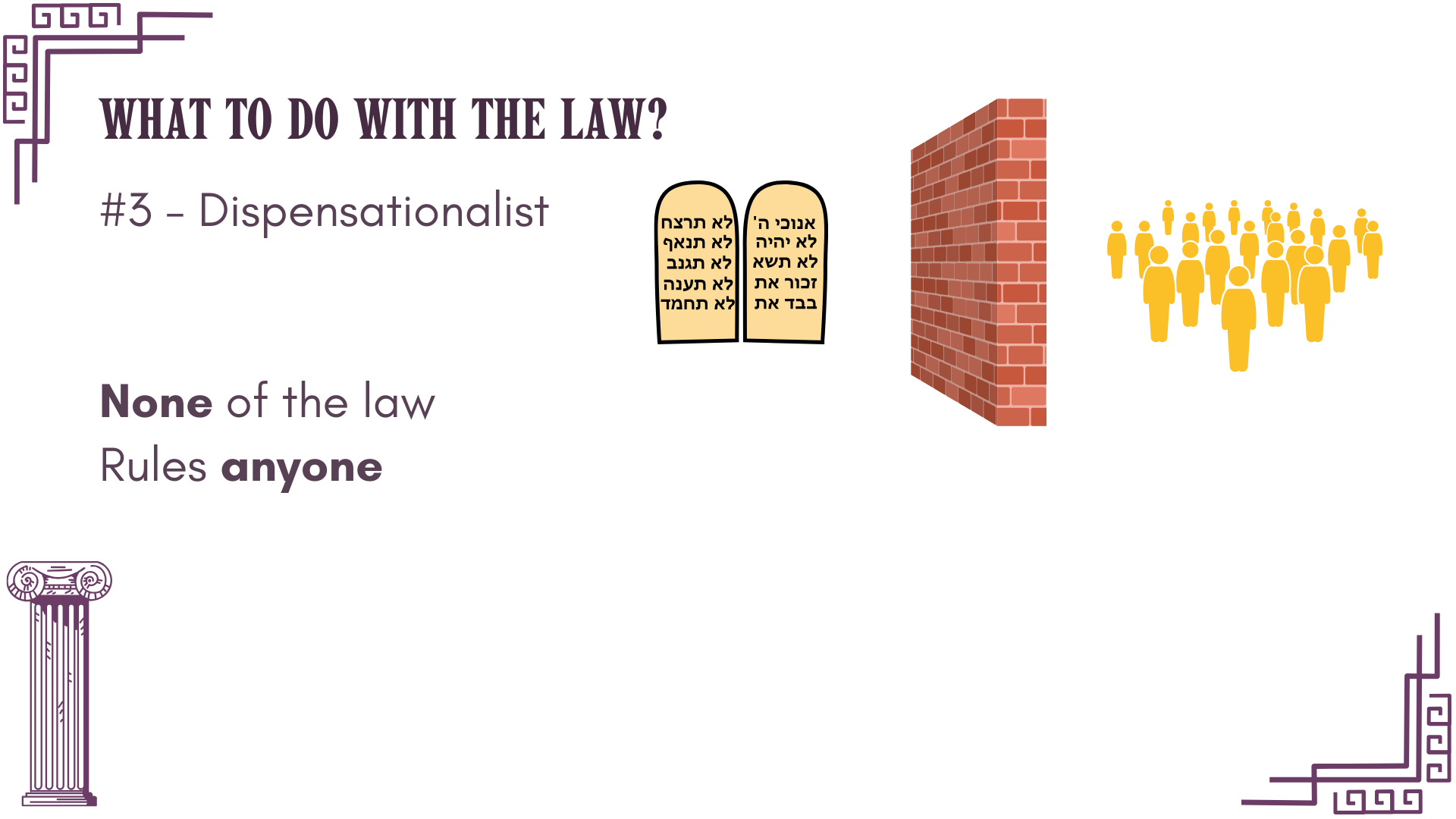 Dispensationalism - The idea that the Mosaic covenant has nothing to do with Christians in the current age such that none of the Mosaic covenant has implications for anyone.