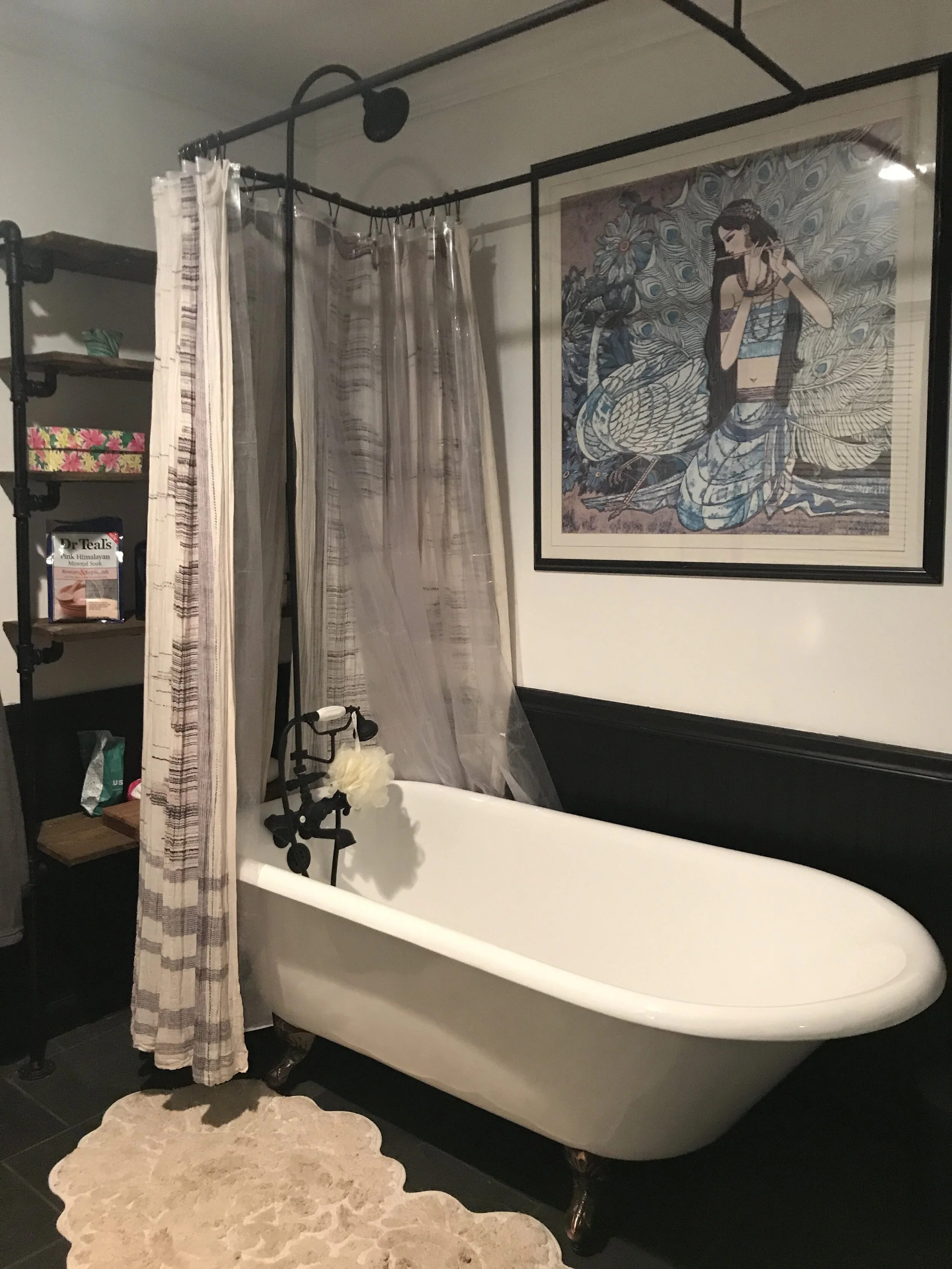 Master bath new tub area and DIY shelving