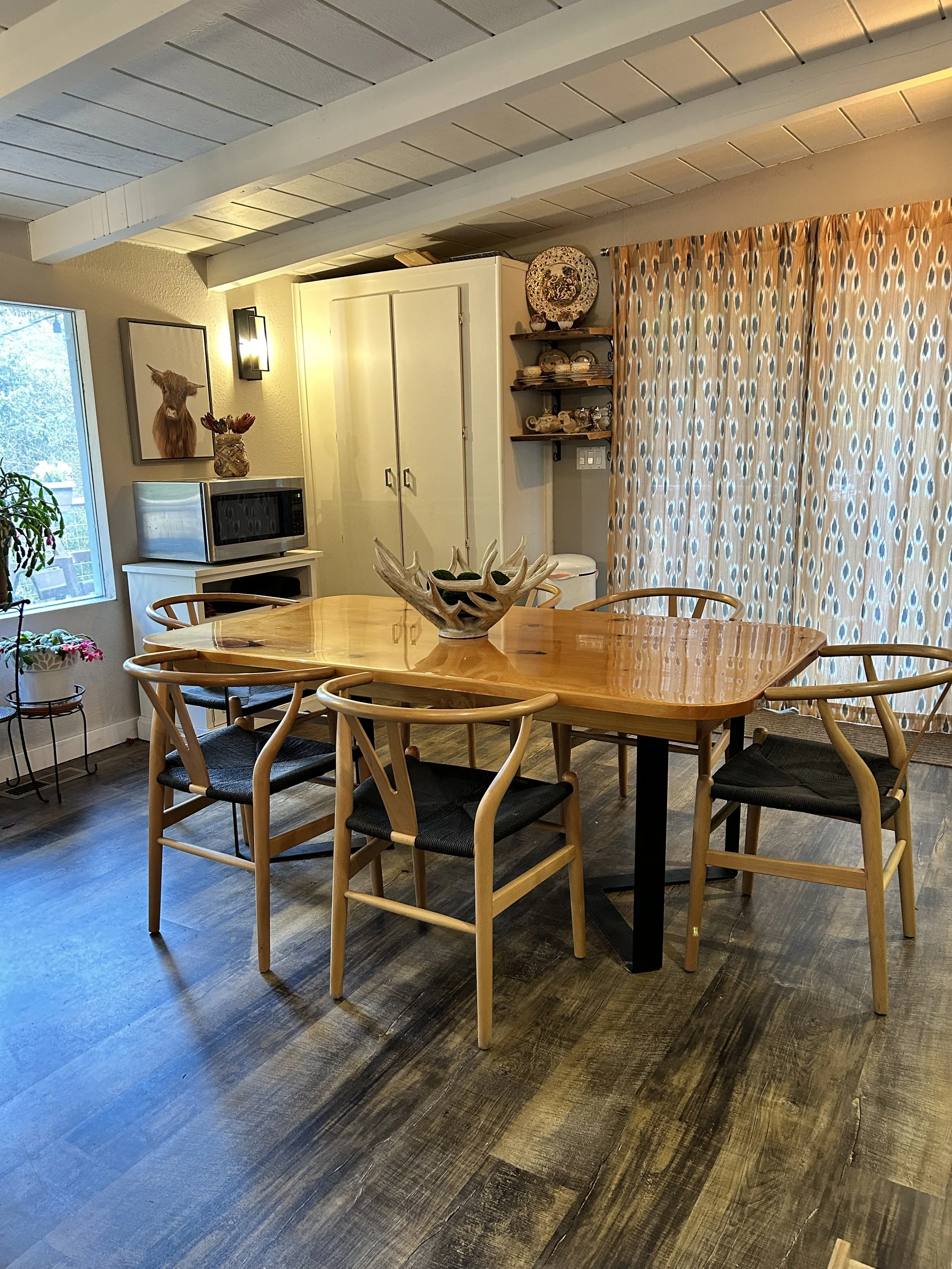 Dining area after new flooring and lighting 