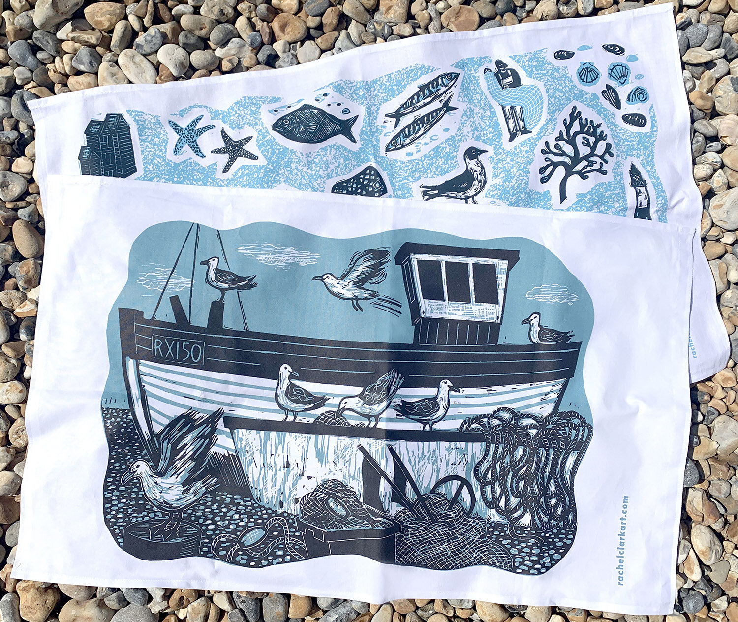 Fishing boat tea towel — Rachel Clark Art