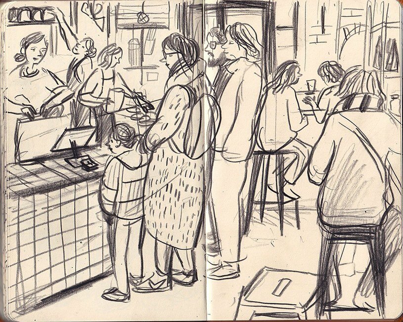 At the weekend I was in #Leiden and visited @stadsbakkerij.waterenbloem The pastries looked delicious in the window so I #sketched outside It was really popular. At one point I stopped getting in people&rsquo;s way and joined the queue. Once inside I