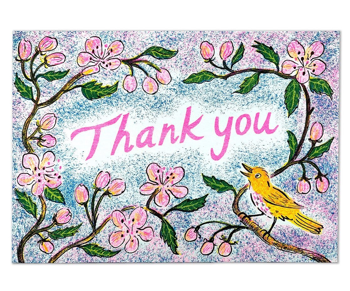 Thank you for following! I have a new #thankyou  #risograph card Inspired by birds and blossom It was fun designing in four colours including fluorescent pink which looks so vibrant ✨ Available in my shop @rachelclarkart Many thanks to @ceciliepress 
