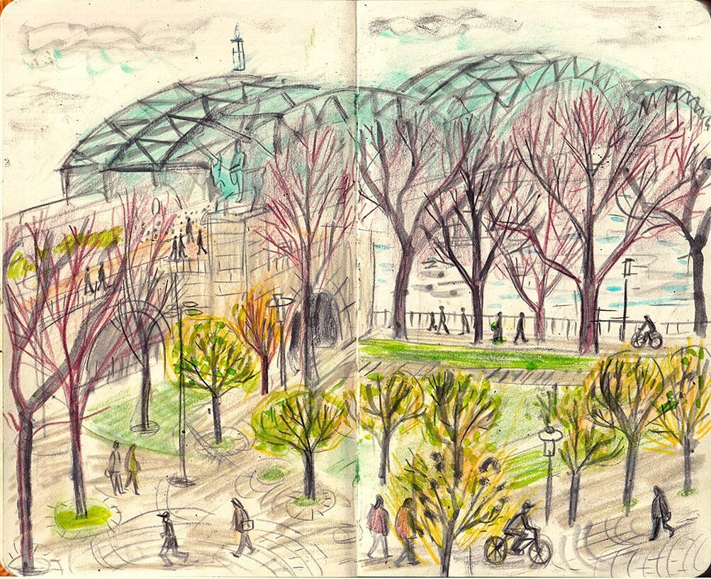 Lovely couple of days spent in #cologne over Easter This is the view toward #hohenzollerenbr&uuml;cke with the river Rhine just visible through the trees. I sketched @museumludwig A great art collection there Will post a few favourite paintings in st