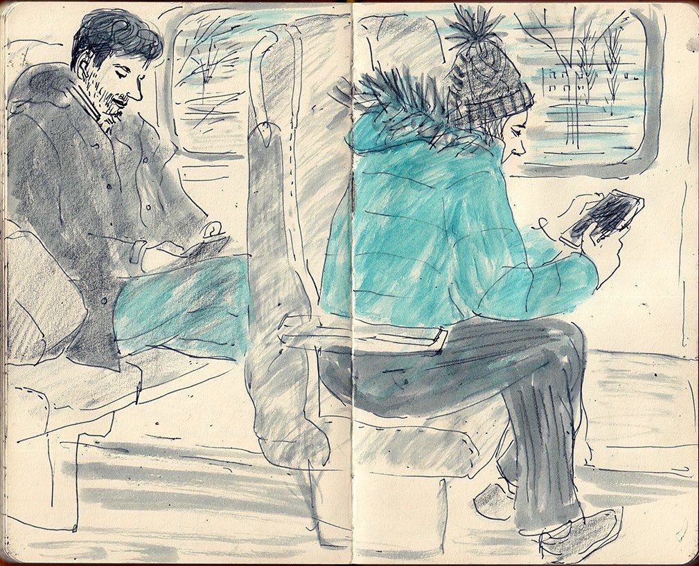 Drawing on the train #sketchbook #penandink #walktosee