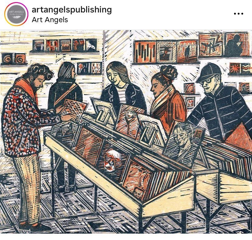 Happy Record Store Day! Repost and thanks to @artangelspublishing Have a lovely weekend! #linocut #printmakersofinstagram #vinylfan #recordshop