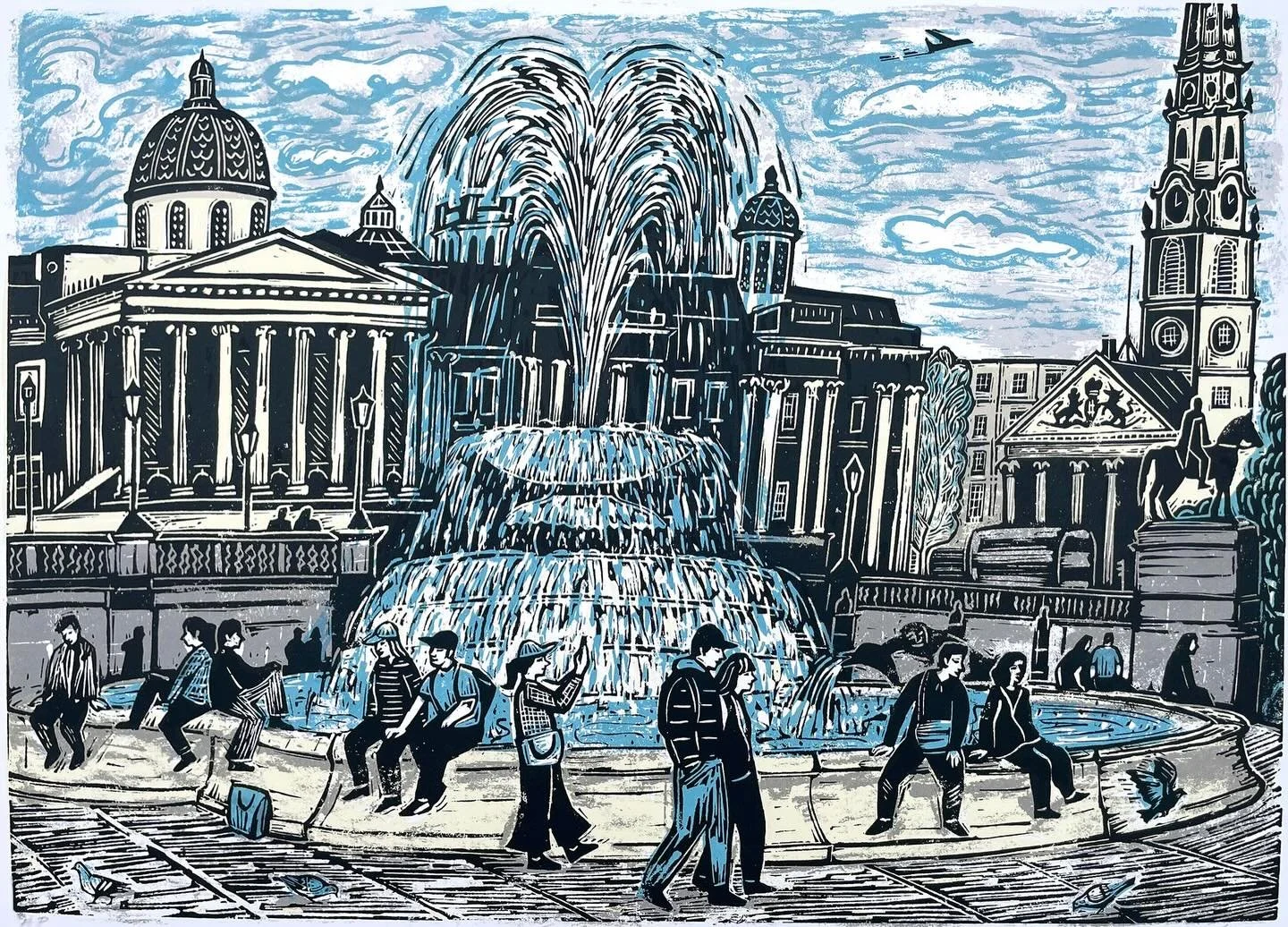 My new #trafalgarsquare linocut/Screenprint I decided to experiment with the two processes My image is based on a drawing I made on location in London A bit more on the process can be found in my stories #linocut #printmakersofinstagram #londonprint