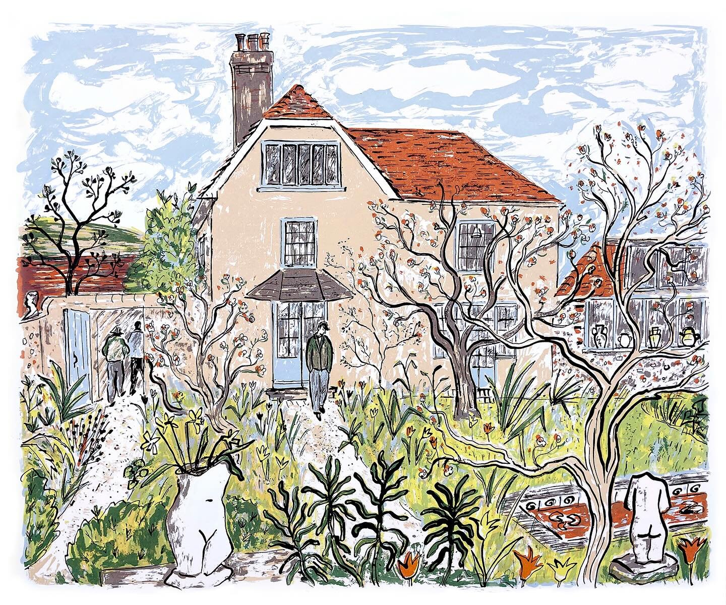 Earlier in the year I went sketching at #charlestonfarmhouse and garden It was a lovely time to visit with all the tulips and daffodils in the garden. Fast forward to now and I have finally worked on a new #screenprint ! #charlestonfarmhouse