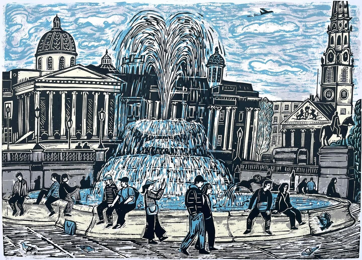 My new #trafalgarsquare linocut/Screenprint I decided to experiment with the two processes My image is based on a drawing I made on location in London A bit more on the process can be found in my stories #linocut #printmakersofinstagram #londonprint