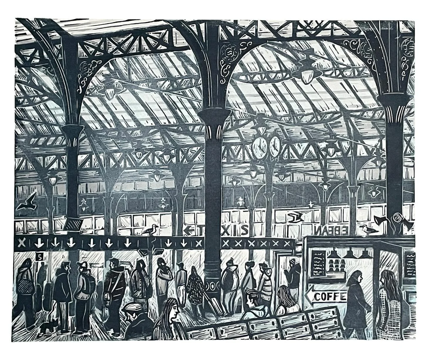 New Year and new #linocut print I&rsquo;ve spent alot of time waiting for trains at #brightonstation over the years! I thought one of my location sketches would work well as a linocut print It took alot longer to cut the lino than anticipated! I like