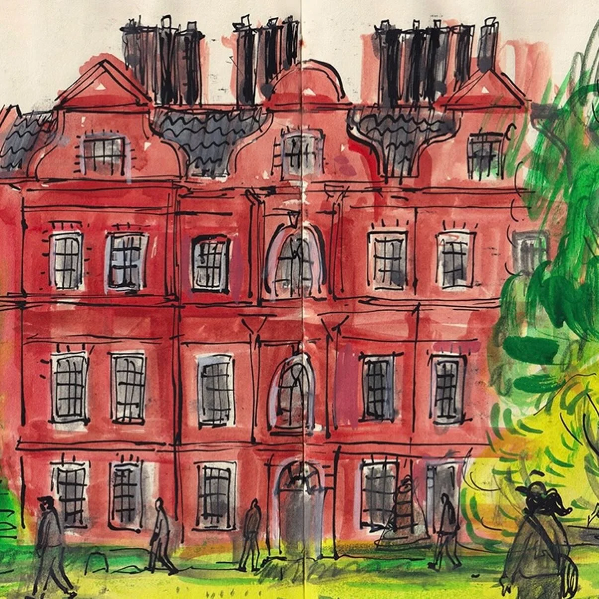 A few more details from my #sketchbook during my visit @kewgardens to see #henrymoore . Kew Palace is very striking and a fox passed by whilst I was drawing (Not interested in the geese fortunately) Draped Reclining Figure the most figurative of scul
