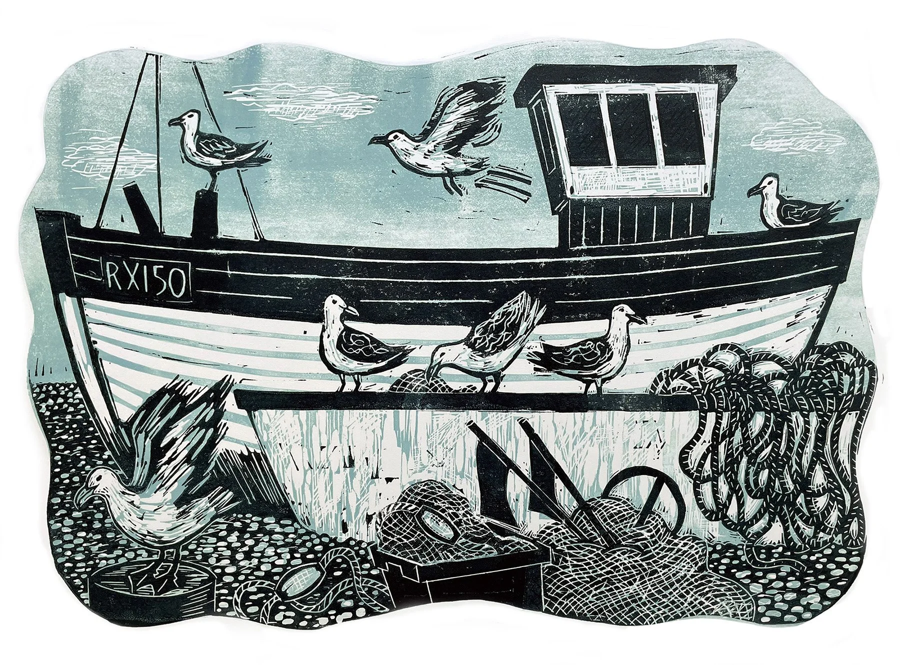 Fishing boat and Seagulls