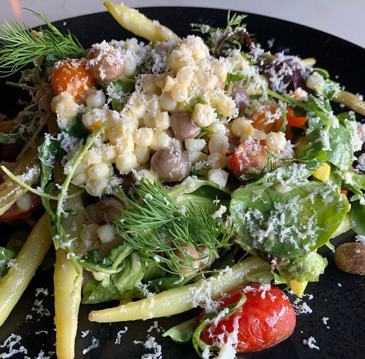 On Special this Weekend 
Summer  Salad 
Wax Beans | Pickled Green Beans | Barlotti Beans | Fresh Corn | Heirloom Tomatoes | Dill | Shaved Gorgonzola Dolce | Cantaloupe Dressing