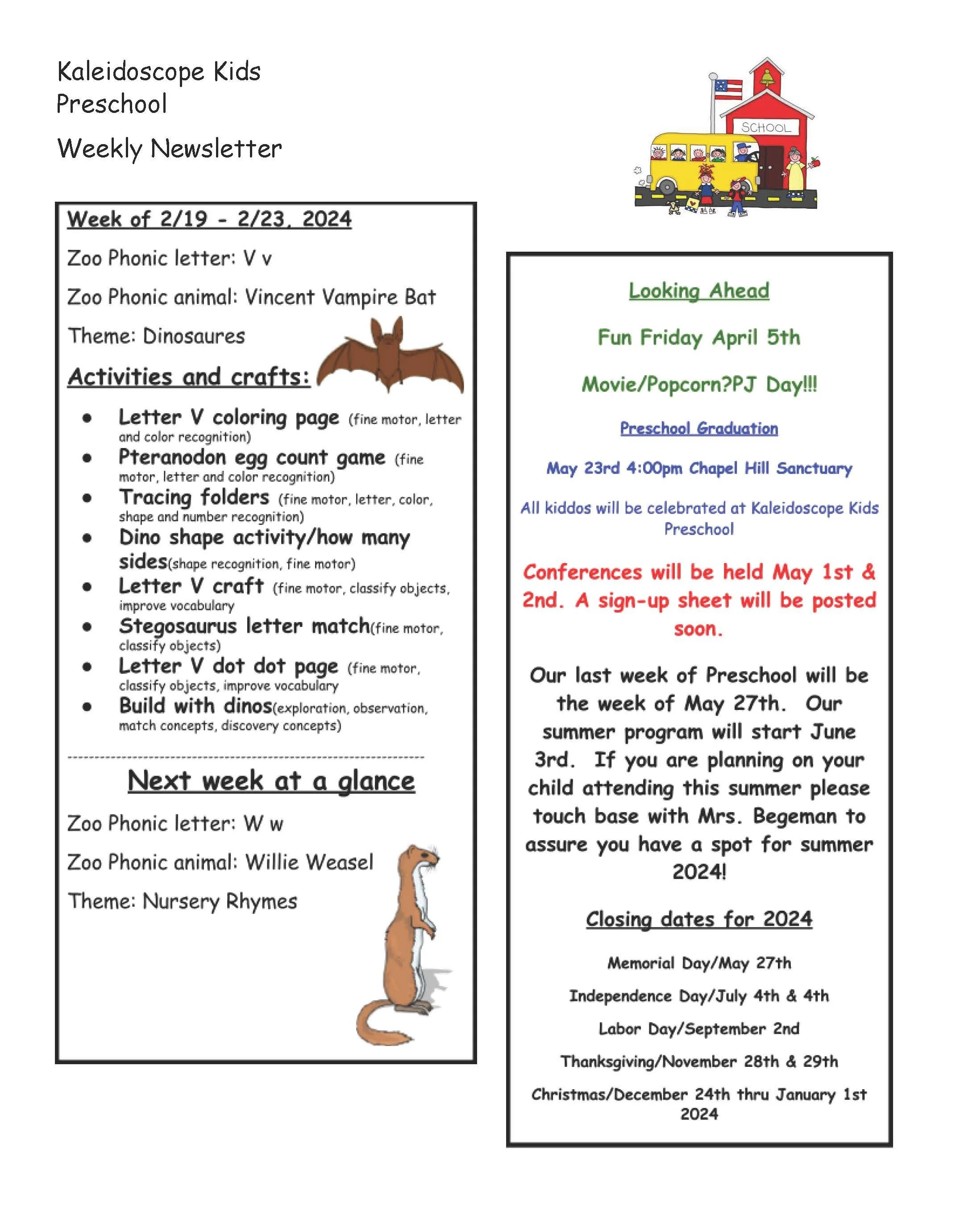 Weekly Newsletter — Kaleidoscope Kids Preschool