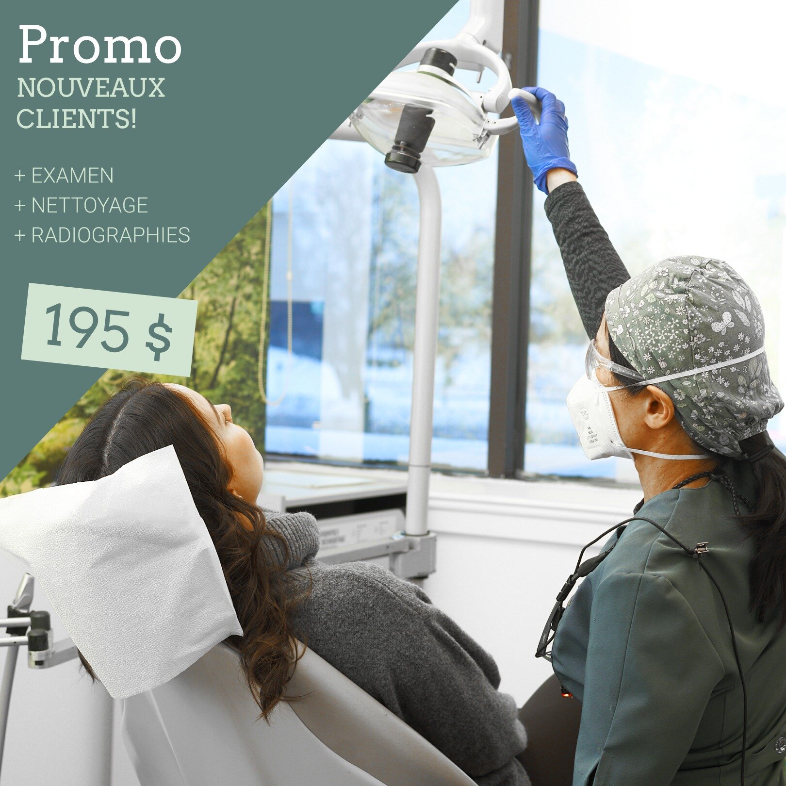 Offre sp&eacute;ciale | examen complet &agrave; 195$! 💫 

Profitez d&rsquo;un examen professionnel complet, comprenant le nettoyage et la prise de radiographies interproximales. Cette promotion s&rsquo;applique pour les nouveaux patients uniquement!