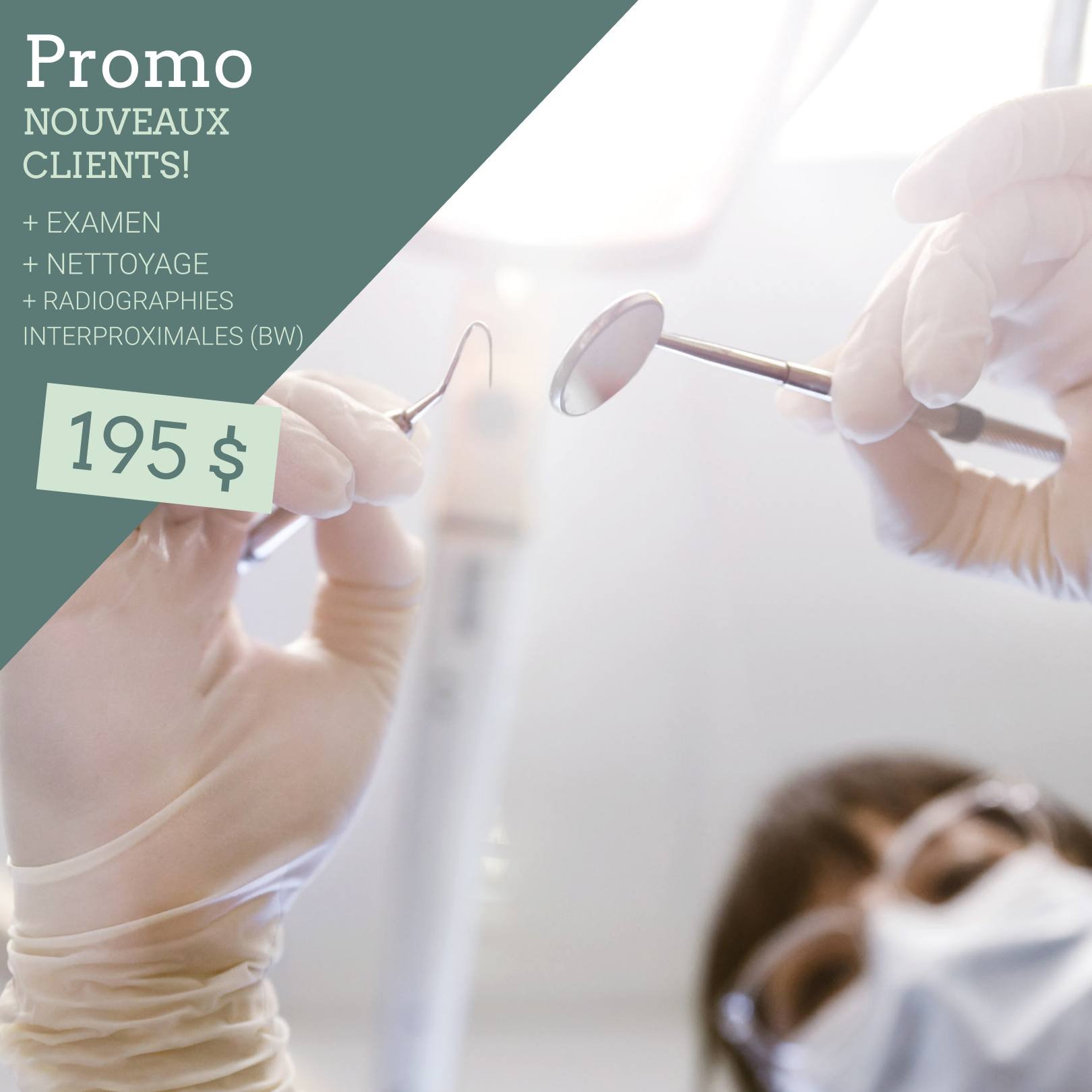 Un examen complet, un nettoyage et des radiographies  interproximales (BW), tout &ccedil;a pour seulement 195$? 😍

Si vous &ecirc;tes un nouveau patient de notre centre dentaire, t&eacute;l&eacute;chargez le coupon en ligne et b&eacute;n&eacute;fici