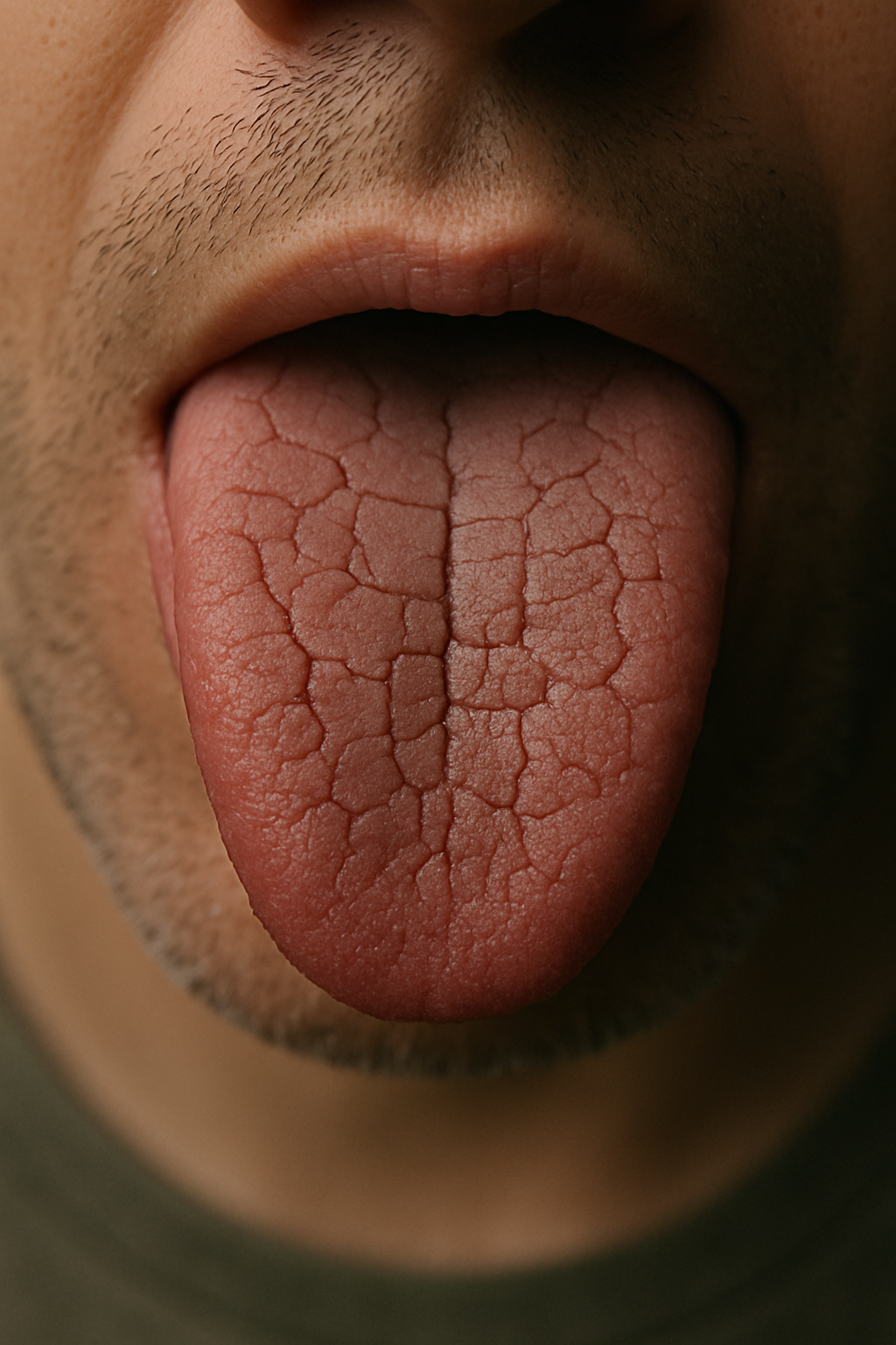 Tongue with dry appearance illustrating symptoms of dry mouth and reduced saliva flow