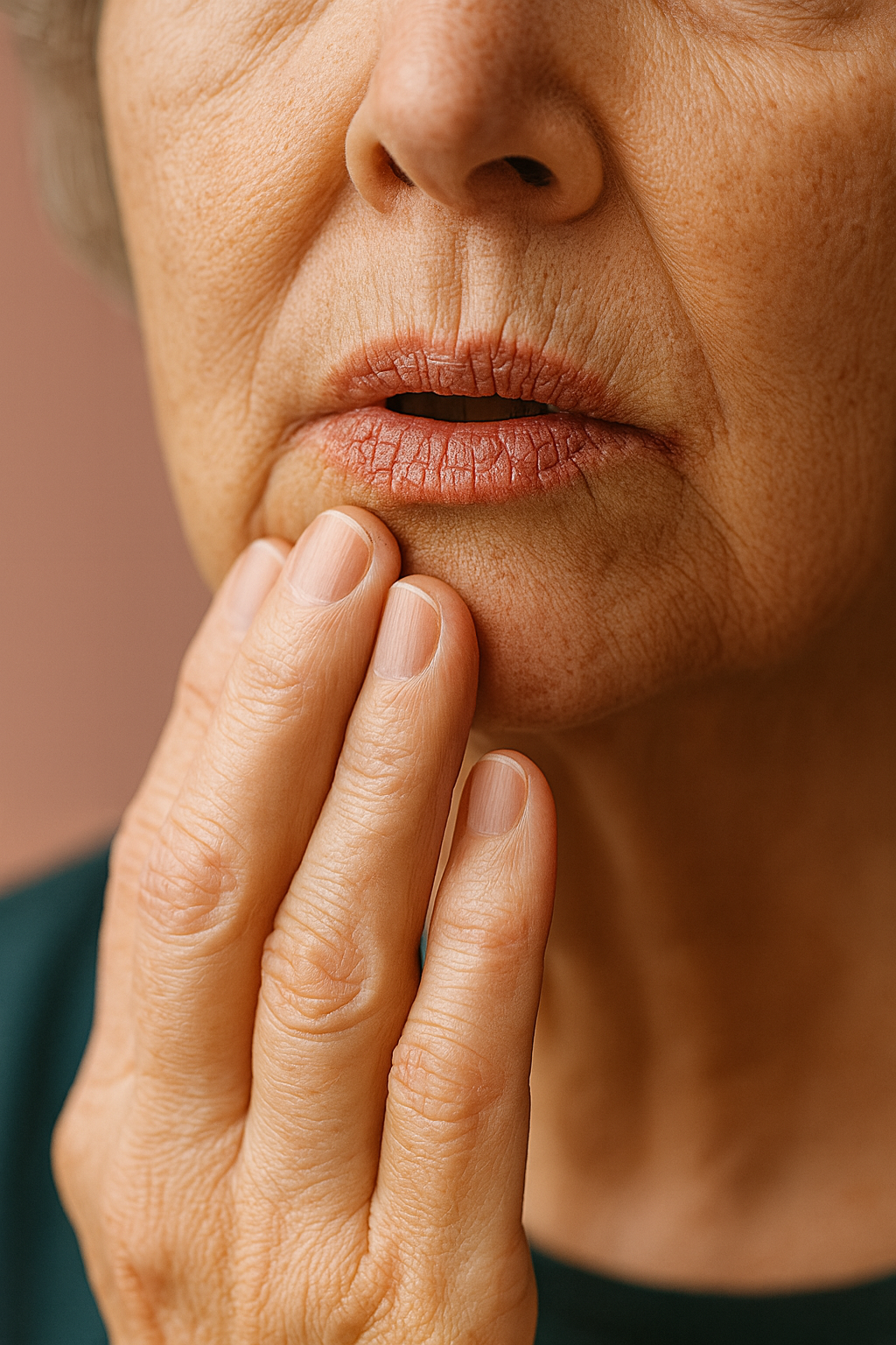 Close-up of dry, cracked lips illustrating symptoms commonly associated with dry mouth