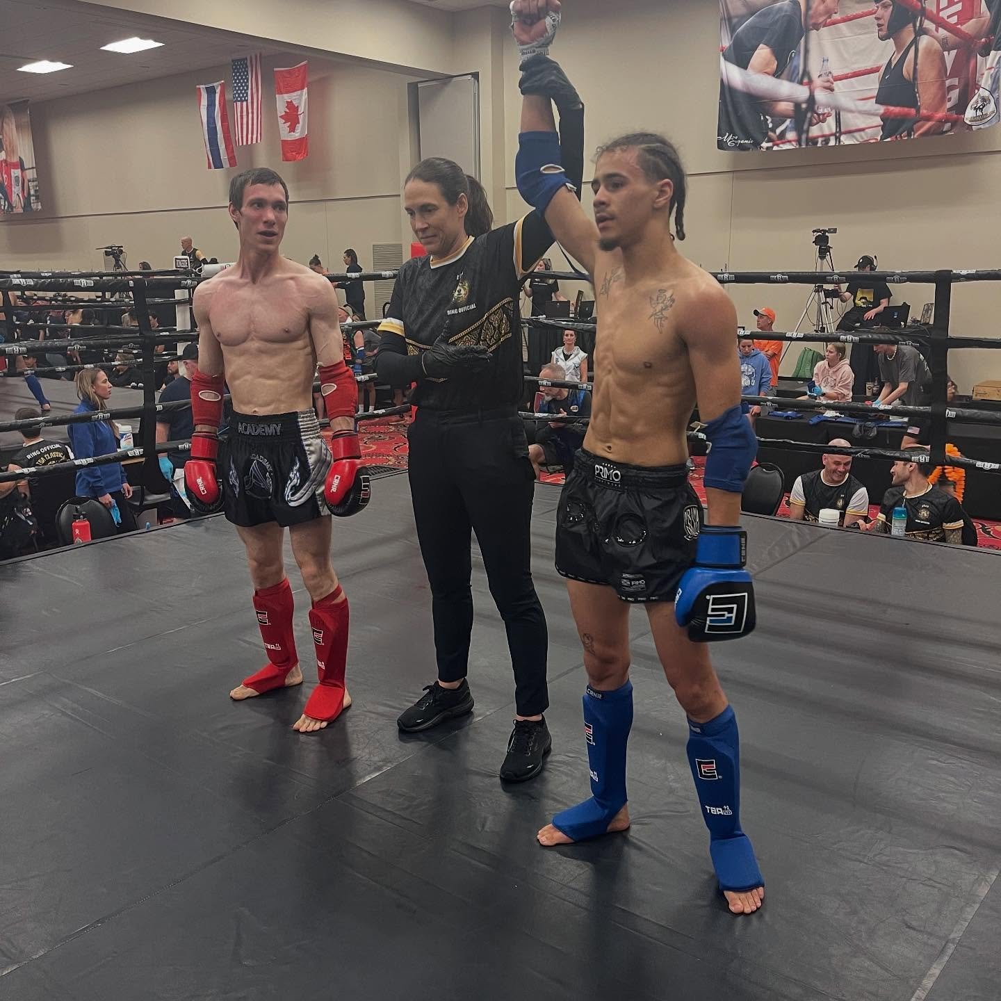 Jalen came out strong and overwhelmed his opponent with fierce boxing combinations. He got a TKO finish in the first round! Congratulations to the new Feather Weight C-Class National Champion!
.
.
.
.
.

#muaythai #muaythaifighter #tba #tbaclassic #t