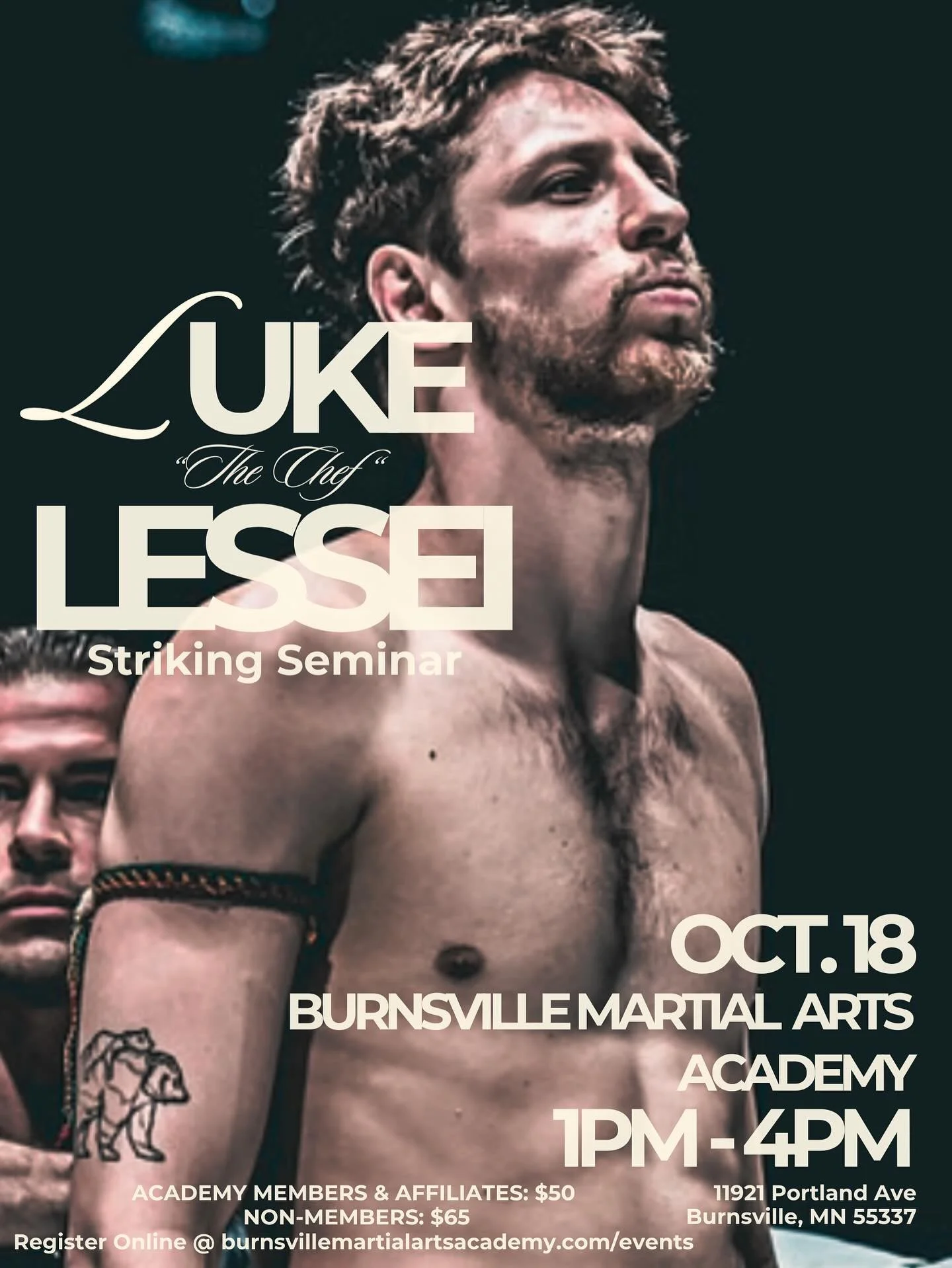 OCTOBER 18TH 🤩📆
.
We are thrilled to bring back Luke &ldquo;The Chef&rdquo; Lessei for another striking seminar! Current One Championship athlete and America&rsquo;s top Muay Thai fighter, he will share his ring secrets to enhance your striking gam