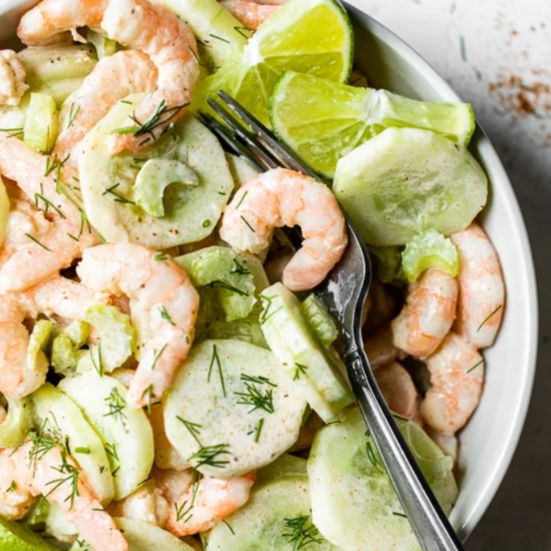 macro friendly protein-packed shrimp salad